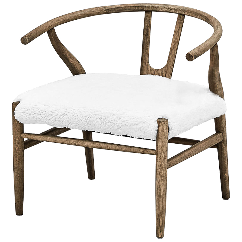 Стул Wishbone Faux Fur Stool Коричневый Белый Стул Wishbone Faux Fur Stool Коричневый Белый в Костроме | Loft Concept