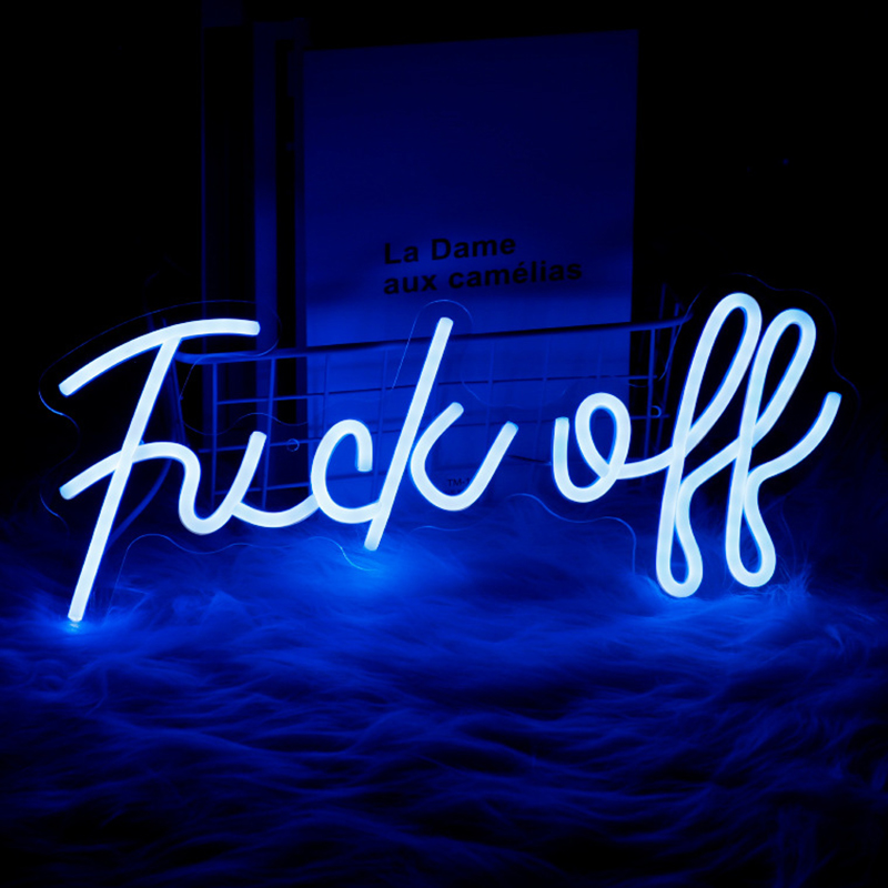 Неоновая настенная лампа Fuck Off Neon Wall Lamp Синий Синий Неоновая настенная лампа Fuck Off Neon Wall Lamp Синий Синий в Костроме | Loft Concept
