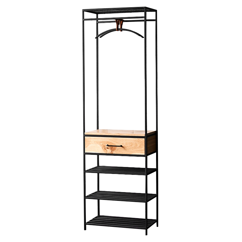 Напольная вешалка с ящиком Hatfield Industrial Floor Hanger Черный Светлый дуб Напольная вешалка с ящиком Hatfield Industrial Floor Hanger Черный Светлый дуб в Костроме | Loft Concept