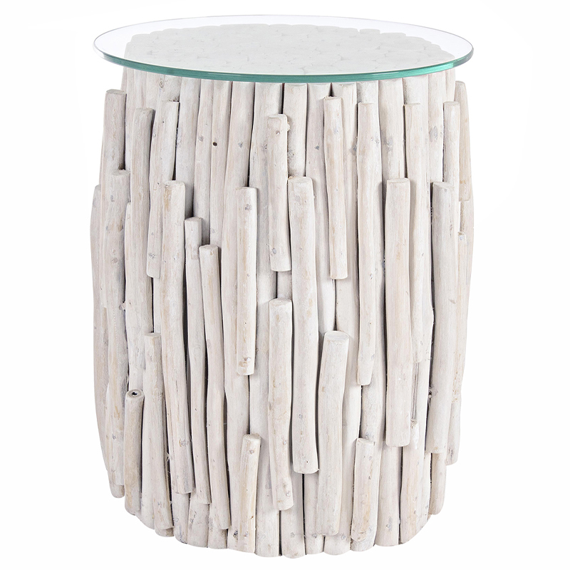 Деревянный круглый приставной столик со стеклянной столешницей Sienna Round Side Table Белый Прозрачное Стекло Деревянный круглый приставной столик со стеклянной столешницей Sienna Round Side Table Белый Прозрачное Стекло в Костроме | Loft Concept