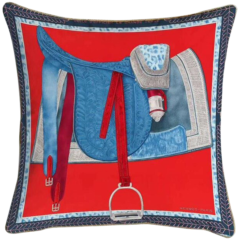 Декоративная подушка Hermes Saddle 126 Красный Синий Голубой Декоративная подушка Hermes Saddle 126 Красный Синий Голубой в Костроме | Loft Concept