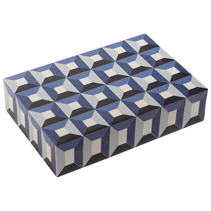 Шкатулка Squares Blue Bone Inlay Box Синий Белый Черный Шкатулка Squares Blue Bone Inlay Box Синий Белый Черный в Костроме | Loft Concept