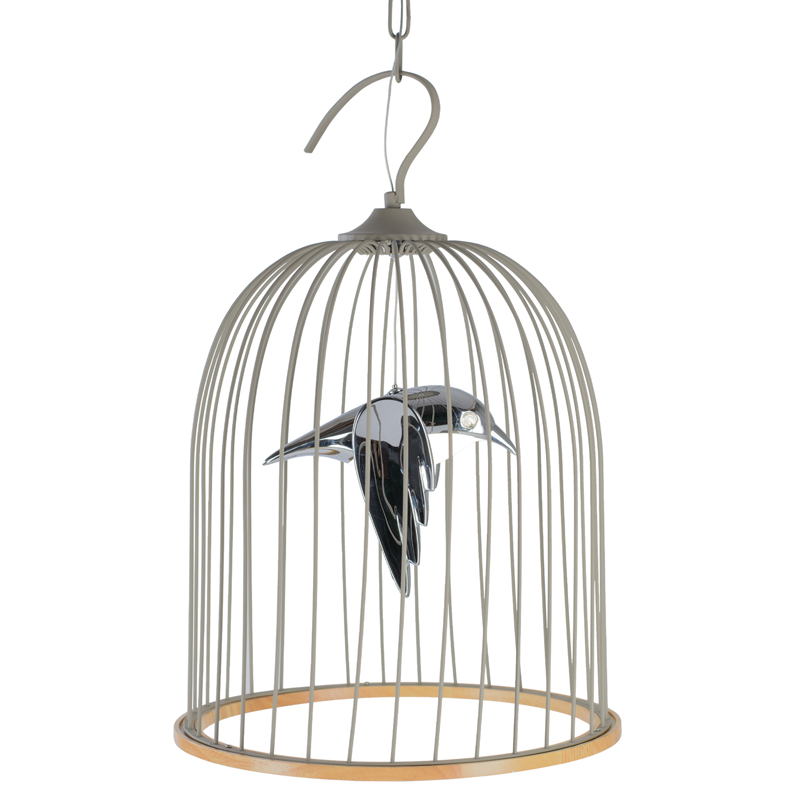 Подвесной светильник Bird in Cage Pendant Серый Хром Древесина Подвесной светильник Bird in Cage Pendant Серый Хром Древесина в Костроме | Loft Concept