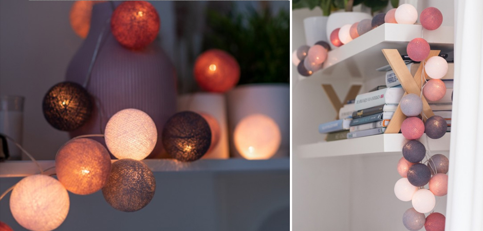 Гирлянда хлопковые фонарики Сotton Ball Dirty Rose - Loft-Concept в Костроме