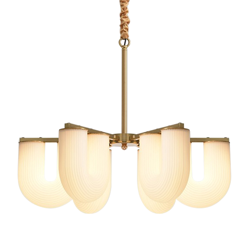 Люстра Berthe Arch Chandelier 6 плафонов Латунь Хром Белое матовое стекло Люстра Berthe Arch Chandelier 6 плафонов Латунь Хром Белое матовое стекло в Костроме | Loft Concept