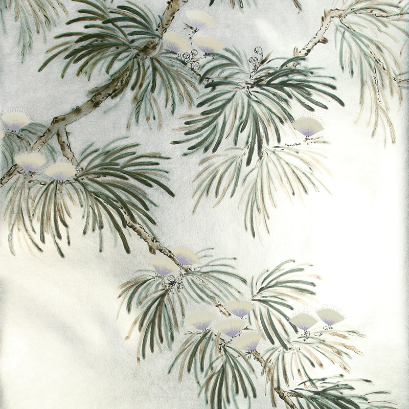 Обои ручная роспись Silk Tree Original colourway on White Metal gilded paper Обои ручная роспись Silk Tree Original colourway on White Metal gilded paper в Костроме | Loft Concept