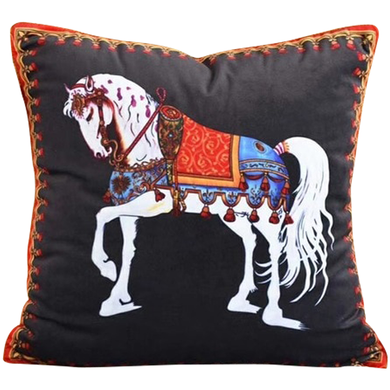 Декоративная подушка Hermes Horse 77 Черный Оранжевый Синий Белый Декоративная подушка Hermes Horse 77 Черный Оранжевый Синий Белый в Костроме | Loft Concept