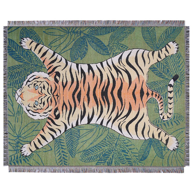 Плед с принтом тигра Tiger Plaid Зеленый Мульти Плед с принтом тигра Tiger Plaid Зеленый Мульти в Костроме | Loft Concept