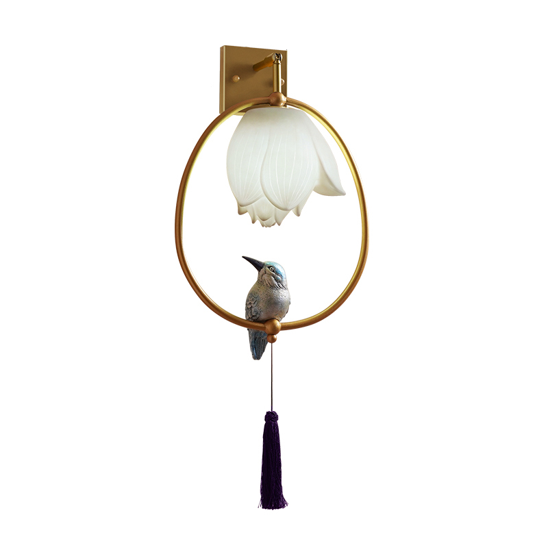 Бра White Flower and bird Sconce Глянцевое золото Белый Синий Бра White Flower and bird Sconce Глянцевое золото Белый Синий в Костроме | Loft Concept