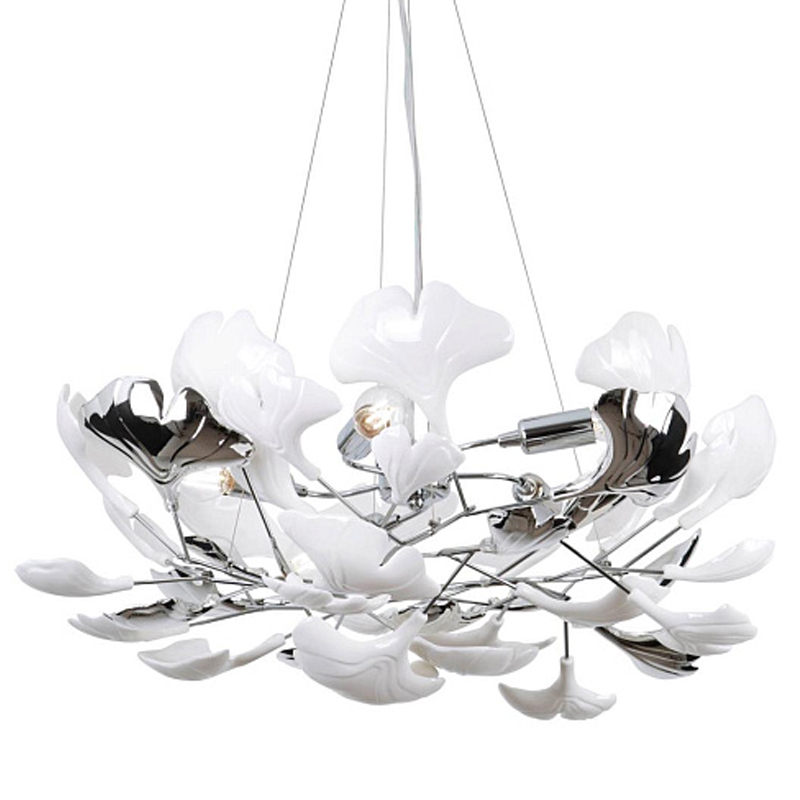 Люстра Wintery flover Chrome с Белыми декоративными плафонами Хром Белый Люстра Wintery flover Chrome с Белыми декоративными плафонами Хром Белый в Костроме | Loft Concept