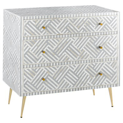 Комод инкрустация костью Gray Indian Bone Inlay 3 drawer Серый Белый Серый Комод инкрустация костью Gray Indian Bone Inlay 3 drawer Серый Белый Серый в Костроме | Loft Concept