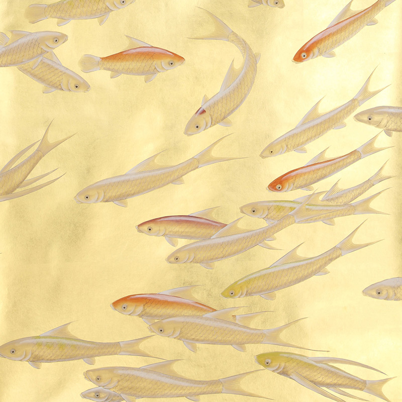 Обои ручная роспись Fishes Koi on Deep Rich Gold gilded paper Обои ручная роспись Fishes Koi on Deep Rich Gold gilded paper в Костроме | Loft Concept