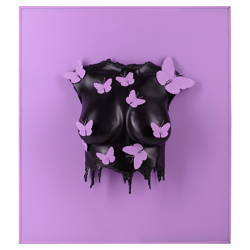 Аксессуар на стену Sculpture Female Torso Butterflies Framed Сиреневый Черный Аксессуар на стену Sculpture Female Torso Butterflies Framed Сиреневый Черный в Костроме | Loft Concept