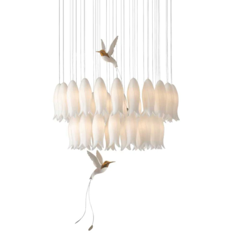 Люстра c Птичками Колибри Sagarti Pendant lamp ALBA Flowers & Birds Белый Золотой Люстра c Птичками Колибри Sagarti Pendant lamp ALBA Flowers & Birds Белый Золотой в Костроме | Loft Concept