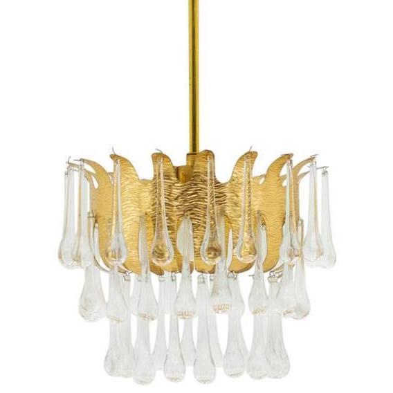Люстра Ernst Palme Glass and Gilded Brass Chandelier Золотой Люстра Ernst Palme Glass and Gilded Brass Chandelier Золотой в Костроме | Loft Concept