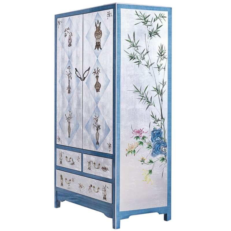 Голубой шкаф в Китайском стиле ручная роспись Blue Pearl Chinese Cabinet Голубой Перламутровый Мульти Голубой шкаф в Китайском стиле ручная роспись Blue Pearl Chinese Cabinet Голубой Перламутровый Мульти в Костроме | Loft Concept