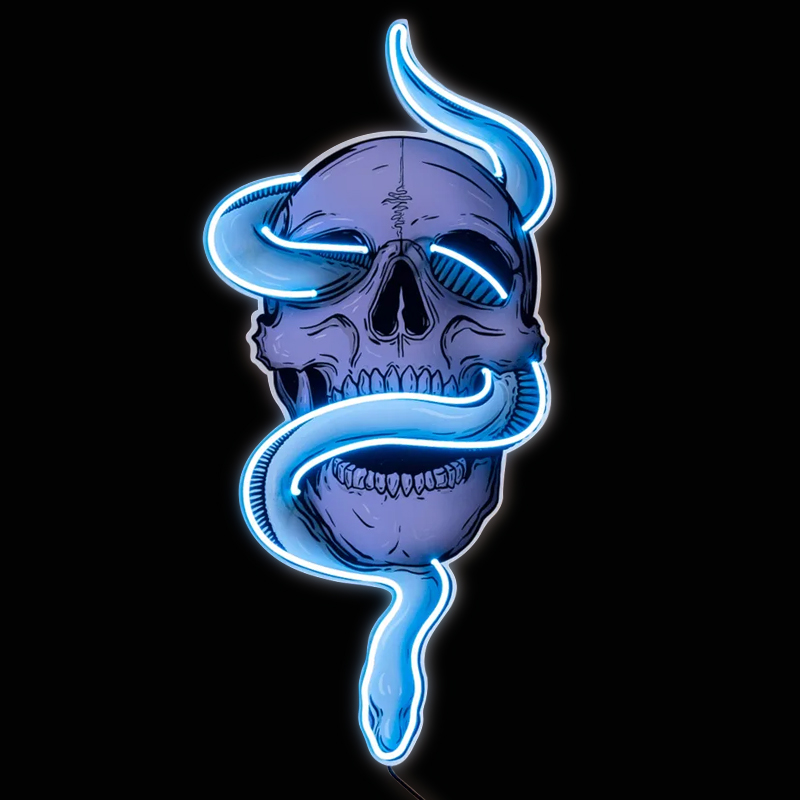 Неоновая настенная лампа Skull and Snake Neon Wall Lamp Голубой Фиолетовый Неоновая настенная лампа Skull and Snake Neon Wall Lamp Голубой Фиолетовый в Костроме | Loft Concept