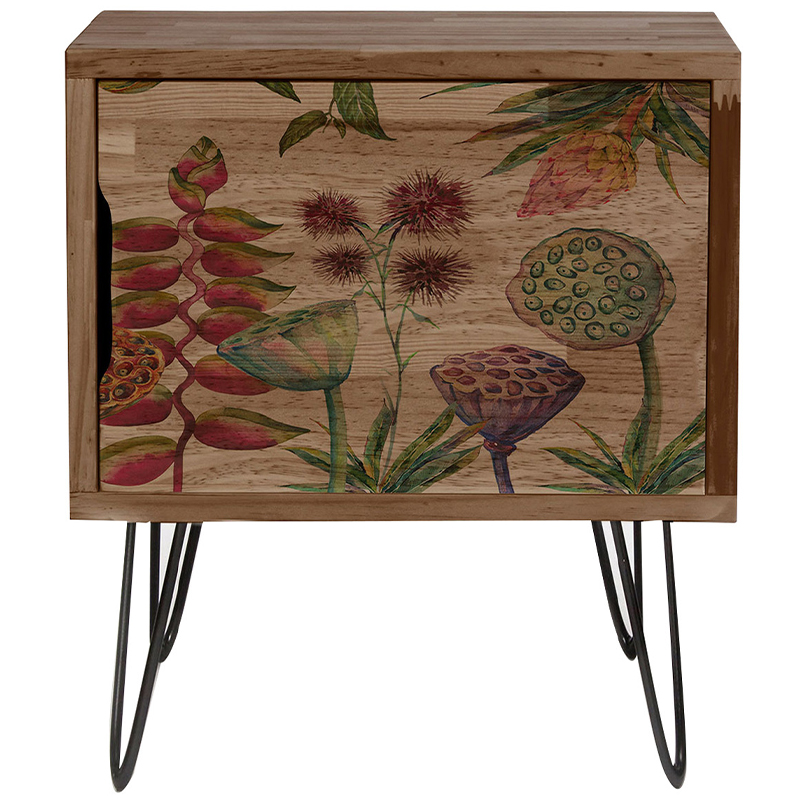 Тумба с цветочным изображением Floral Wood Nightstand Коричневый Тумба с цветочным изображением Floral Wood Nightstand Коричневый в Костроме | Loft Concept