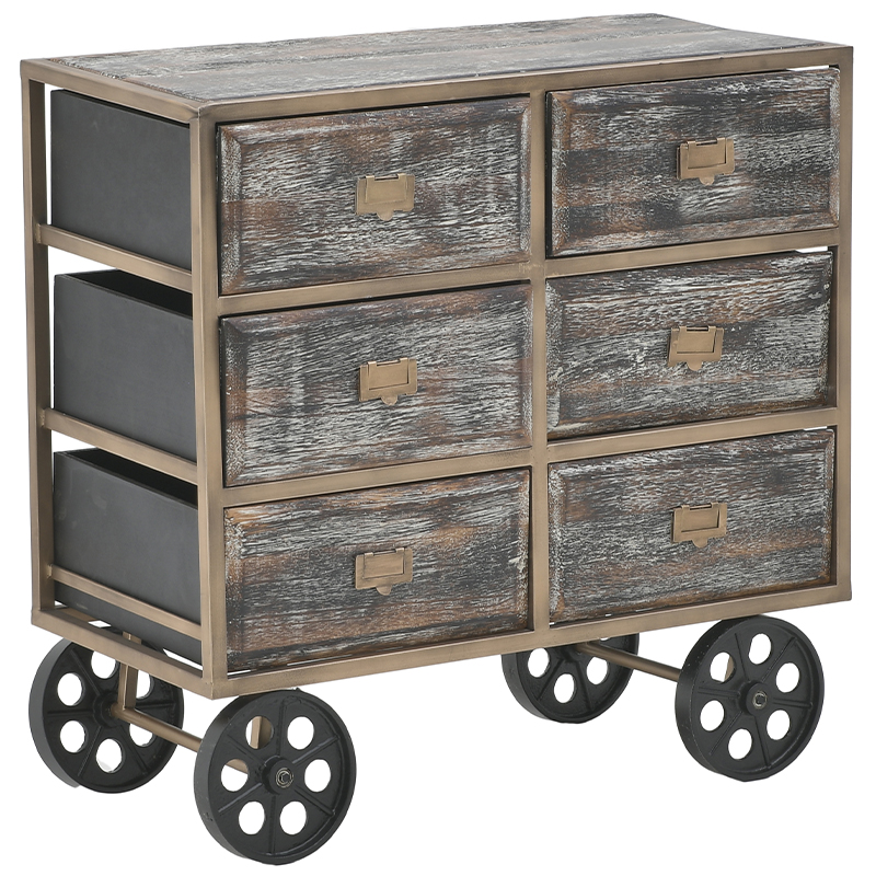 Комод в стиле лофт на колесах Vance Chest of Drawers Коричневый Золотой Комод в стиле лофт на колесах Vance Chest of Drawers Коричневый Золотой в Костроме | Loft Concept