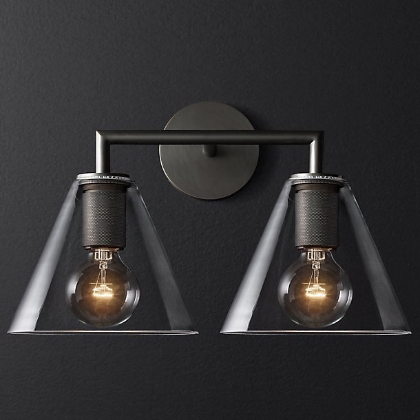 Бра RH Utilitaire Funnel Shade Double Sconce Black Прозрачное Стекло Темная бронза Бра RH Utilitaire Funnel Shade Double Sconce Black Прозрачное Стекло Темная бронза в Костроме | Loft Concept
