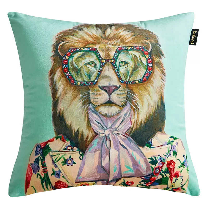 Декоративная подушка Стиль Gucci Leo Fashion Animals Cushion Mint Мятный Мульти Декоративная подушка Стиль Gucci Leo Fashion Animals Cushion Mint Мятный Мульти в Костроме | Loft Concept