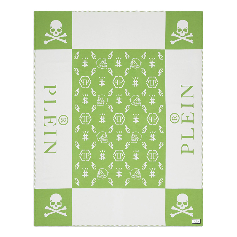 Плед Philipp Plein Plaid Cashmere Skul Green Зеленый Белый Плед Philipp Plein Plaid Cashmere Skul Green Зеленый Белый в Костроме | Loft Concept