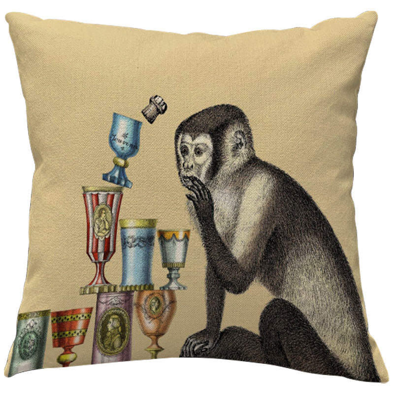 Декоративная подушка Fornasetti Aperitivo 2 Бежевый Серый Мульти Декоративная подушка Fornasetti Aperitivo 2 Бежевый Серый Мульти в Костроме | Loft Concept