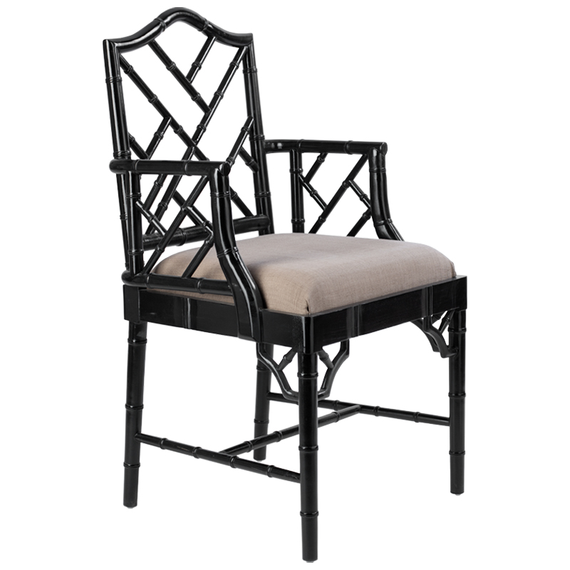 Black Chippendale Arm Chair Черный Бежево-серый Black Chippendale Arm Chair Черный Бежево-серый в Костроме | Loft Concept