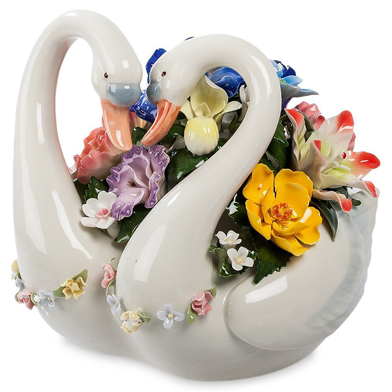 Статуэтка фарфоровая Лебеди с цветами Charming Statuette Белый Красный Голубой Желтый Сиреневый Розовый Статуэтка фарфоровая Лебеди с цветами Charming Statuette Белый Красный Голубой Желтый Сиреневый Розовый в Костроме | Loft Concept