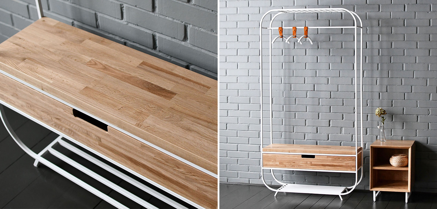 Рейл с выдвижным ящиком Ewing White Industrial Metal Rust Clothes Rail - фото