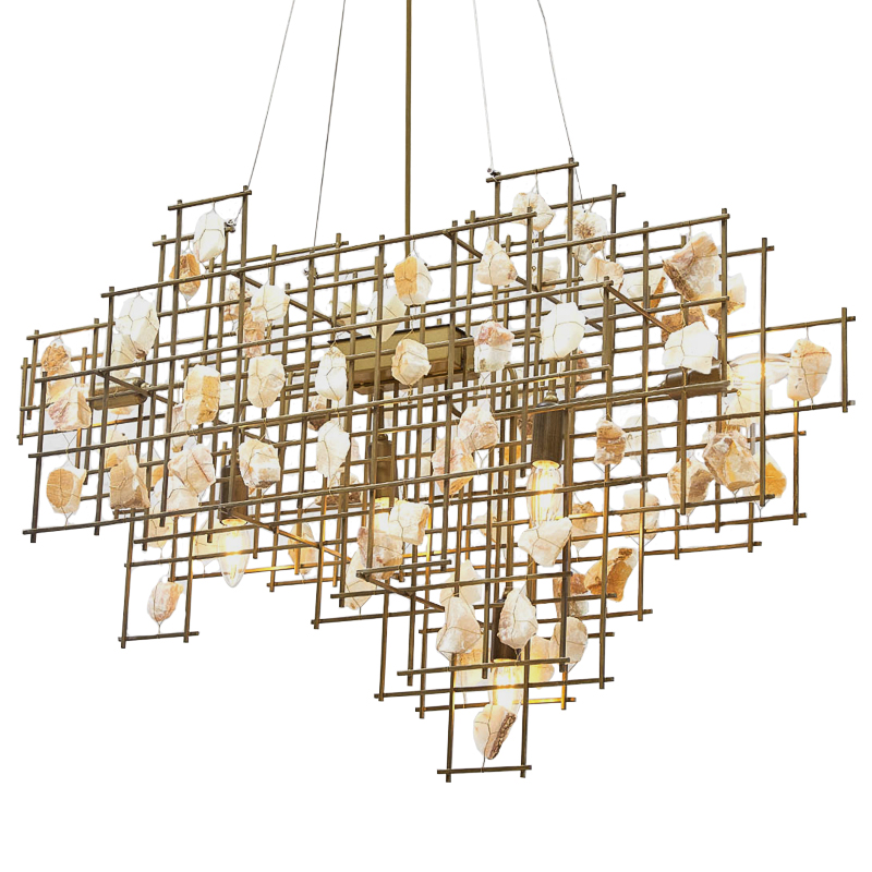 Люстра металлическая с подвесками из камня Geometric Stones Chandelier Бежевый Латунь Люстра металлическая с подвесками из камня Geometric Stones Chandelier Бежевый Латунь в Костроме | Loft Concept