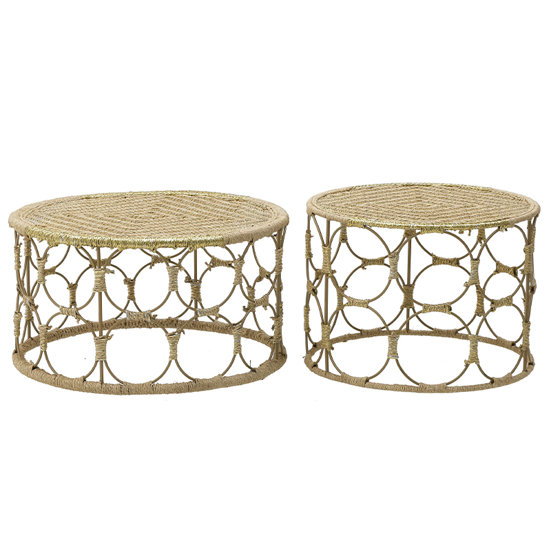 Комплект кофейных столиков Jute Metal Coffee Tables Золотой Бежевый Комплект кофейных столиков Jute Metal Coffee Tables Золотой Бежевый в Костроме | Loft Concept