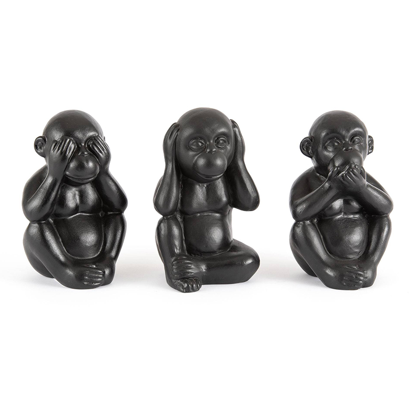 Комплект их 3-х статуэток Three Black Monkeys Черный Комплект их 3-х статуэток Three Black Monkeys Черный в Костроме | Loft Concept