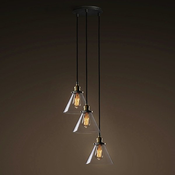 Подвесной светильник Loft Clear Glass Wide Cloche 3 Черный в Костроме | Loft Concept 