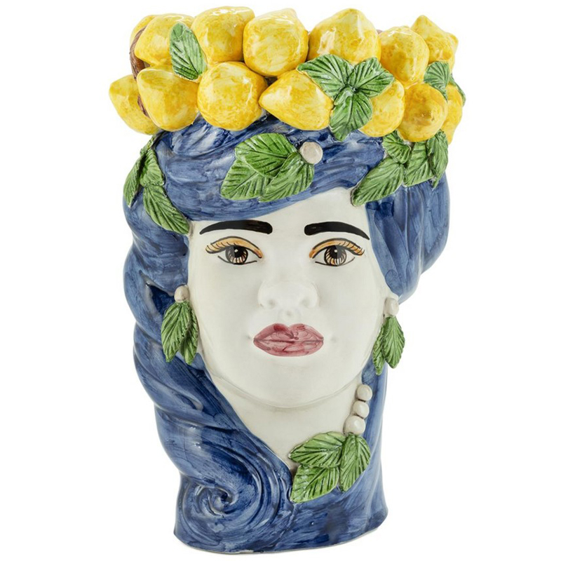 Ваза Vase Lemon Head Lady Blue Синий Желтый Зеленый Мульти Ваза Vase Lemon Head Lady Blue Синий Желтый Зеленый Мульти в Костроме | Loft Concept