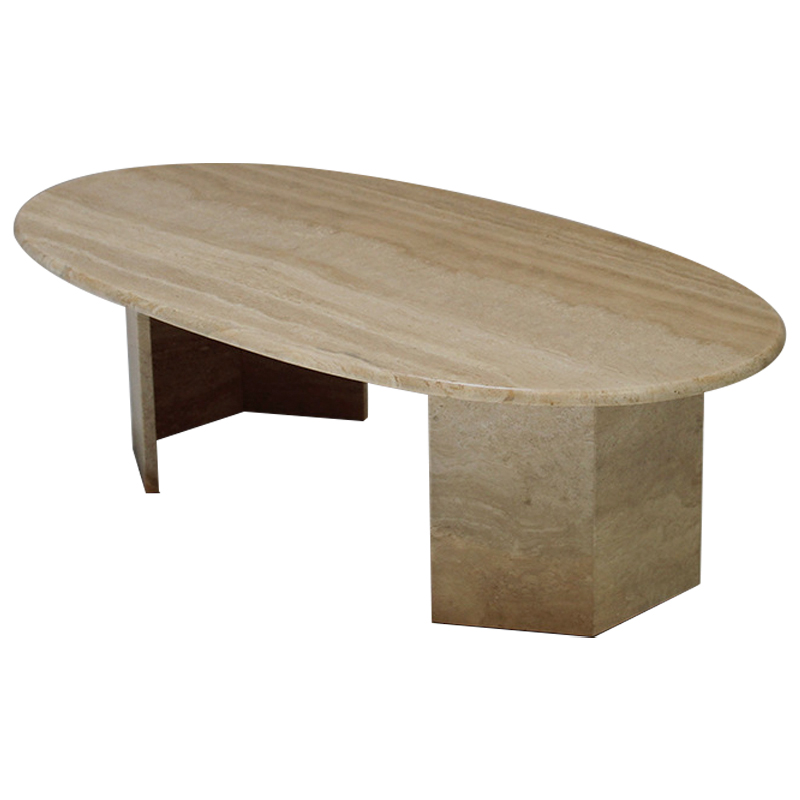 Кофейный стол Oval Travertine Coffee Table Коричневый Кофейный стол Oval Travertine Coffee Table Коричневый в Костроме | Loft Concept