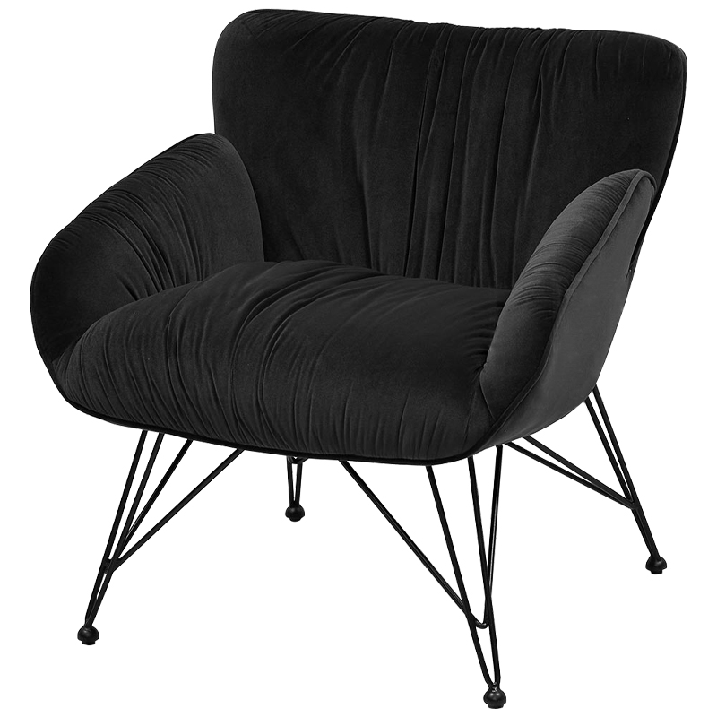 Чёрное кресло велюр на металлических ножках Kwame Black Armchair Черный Чёрное кресло велюр на металлических ножках Kwame Black Armchair Черный в Костроме | Loft Concept