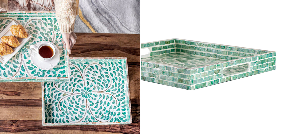 Поднос с отделкой раковинами устриц Bone Inlay Поднос с отделкой раковинами устриц Bone Inlay - Loft-Concept в Костроме