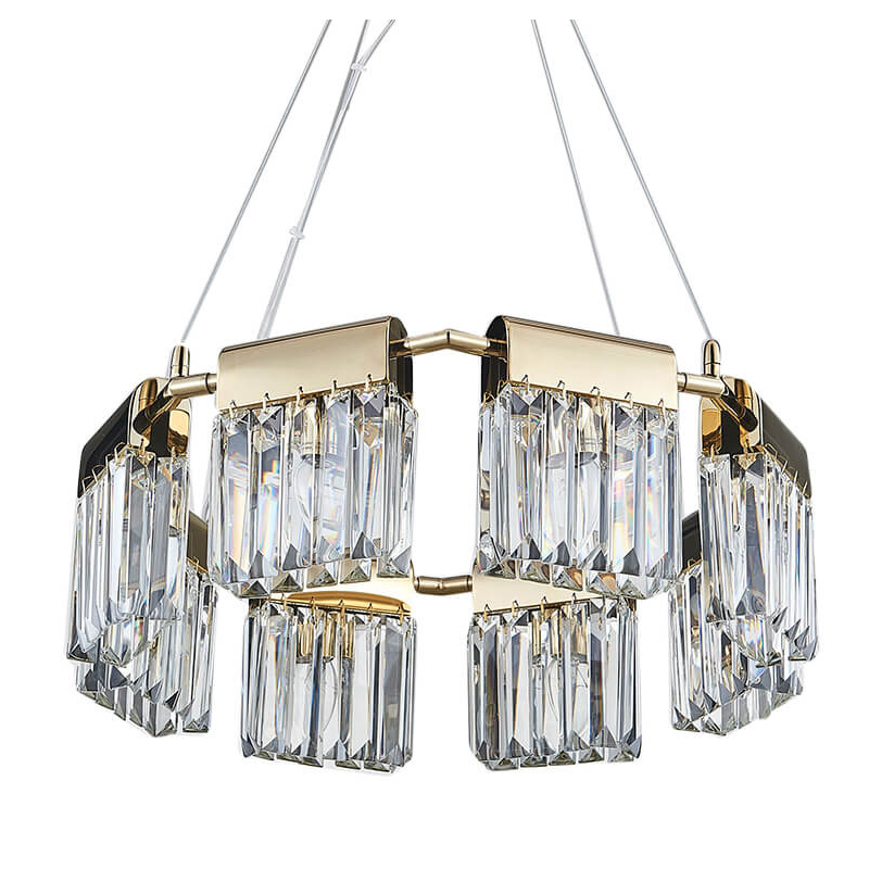 Люстра Crystal Pendants gold 8 Глянцевое золото Прозрачное Стекло Люстра Crystal Pendants gold 8 Глянцевое золото Прозрачное Стекло в Костроме | Loft Concept