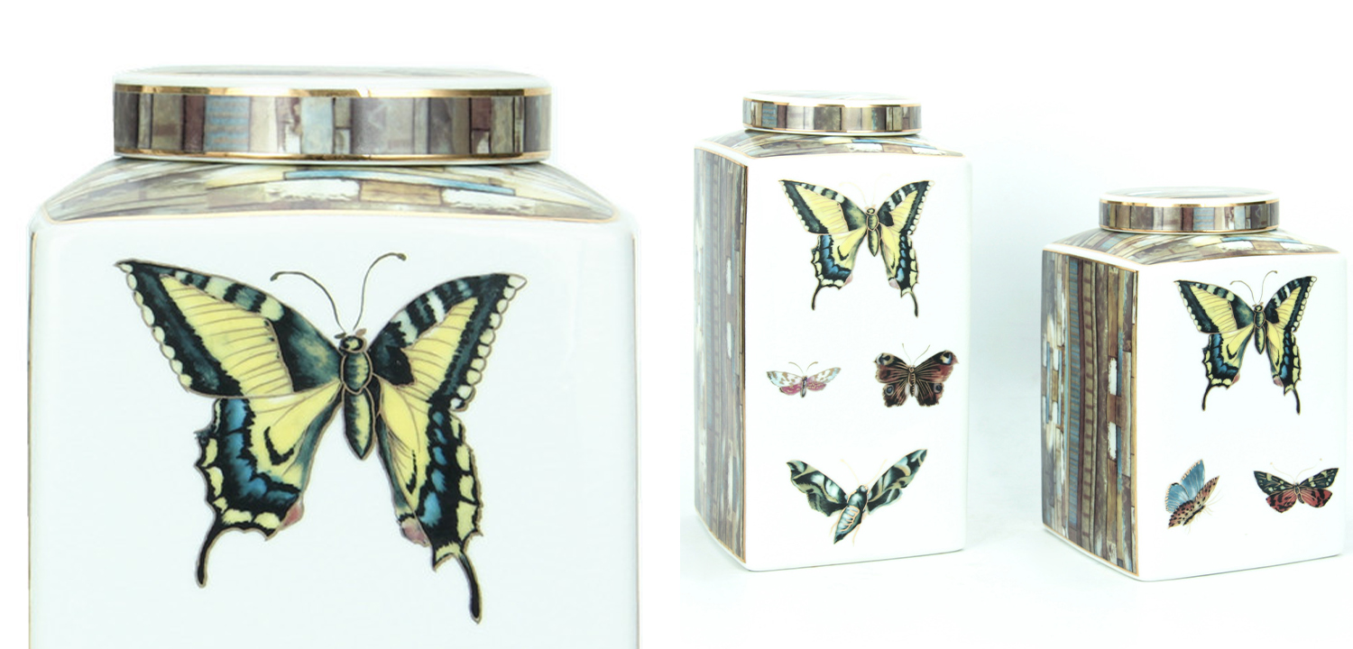 Ваза с крышкой Ceramic Flowers and Butterflies Vase - фото