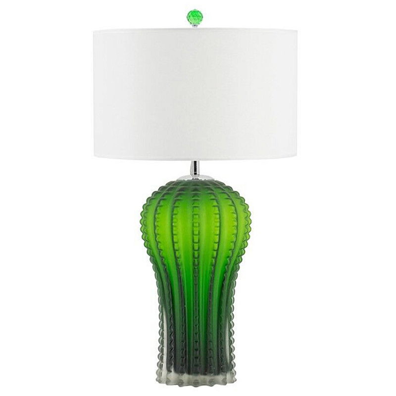 Настольная лампа с тканевым абажуром и основанием в форме кактуса Cactus Table Lamp Белый Зеленый в Костроме | Loft Concept 