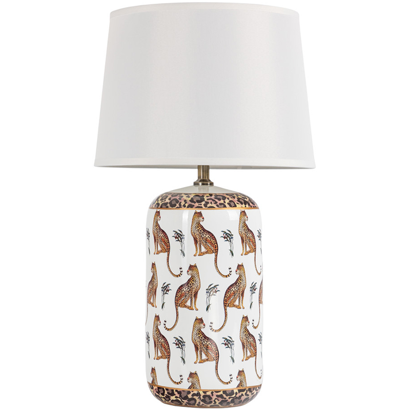 Настольная лампа с абажуром Leopard Lampshade White Белый Коричневый Настольная лампа с абажуром Leopard Lampshade White Белый Коричневый в Костроме | Loft Concept