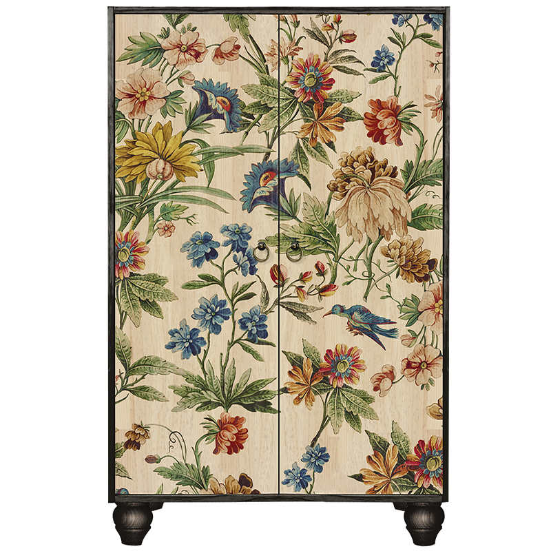 Шкаф с цветочным изображением на дверцах Floral Print Cabinet Мульти Черный Бежевый Шкаф с цветочным изображением на дверцах Floral Print Cabinet Мульти Черный Бежевый в Костроме | Loft Concept