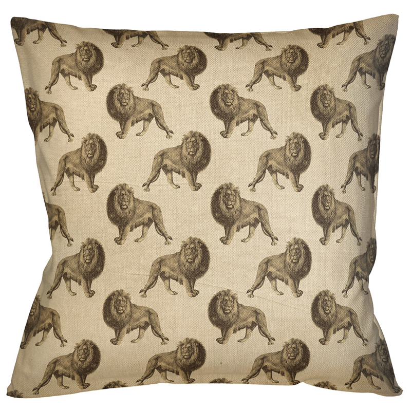 Декоративная подушка с узором из львов Home Safari Beige Бежевый Коричневый Декоративная подушка с узором из львов Home Safari Beige Бежевый Коричневый в Костроме | Loft Concept