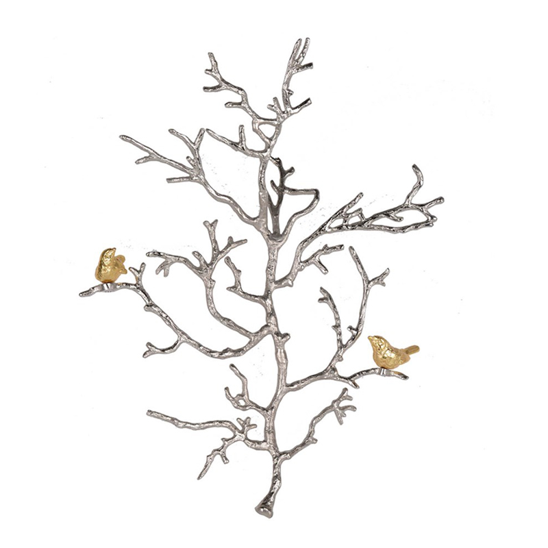 Настенный декор Tree Branch & Bird Золотой Сатиновое Серебро Настенный декор Tree Branch & Bird Золотой Сатиновое Серебро в Костроме | Loft Concept