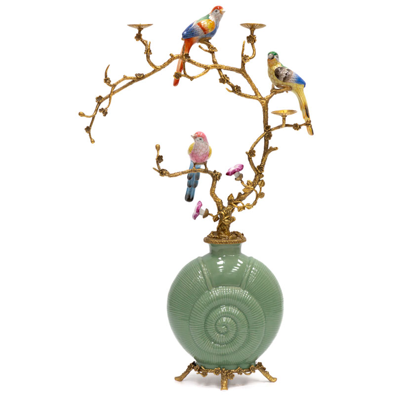 Ваза фарфоровая зеленая с фигурками птиц Porcelain bird Античный зеленый Ваза фарфоровая зеленая с фигурками птиц Porcelain bird Античный зеленый в Костроме | Loft Concept
