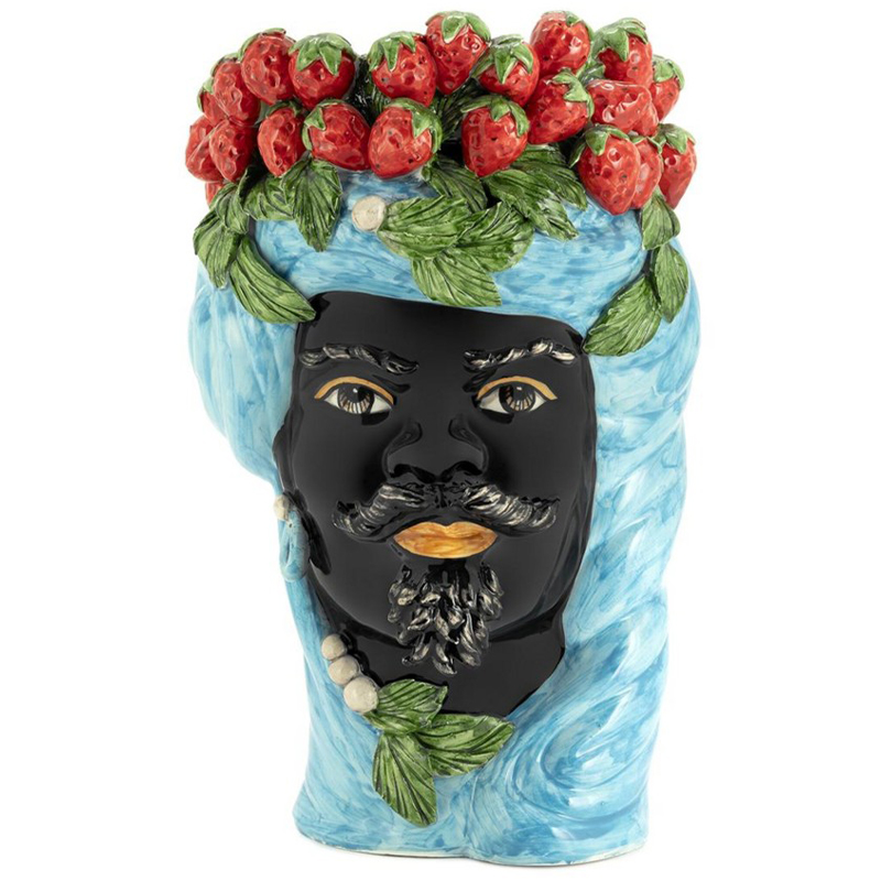Ваза Vase Strawberries Head Man Azure Голубой Черный Красный Зеленый Ваза Vase Strawberries Head Man Azure Голубой Черный Красный Зеленый в Костроме | Loft Concept