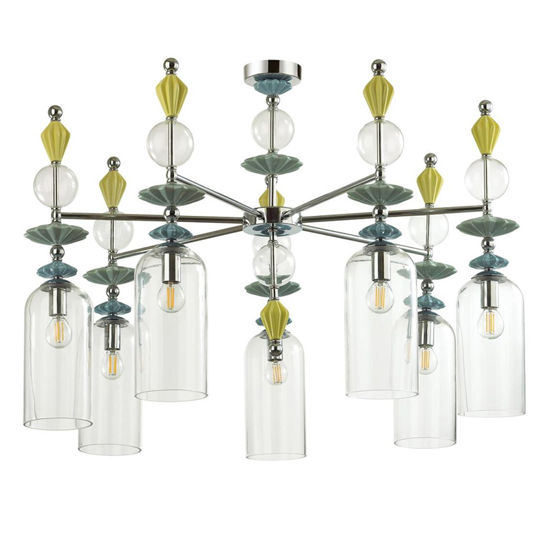 Люстра Iris Glass Chandelier candy 7 chrome Прозрачное Стекло Прозрачный зеленый Желтый Хром Люстра Iris Glass Chandelier candy 7 chrome Прозрачное Стекло Прозрачный зеленый Желтый Хром в Костроме | Loft Concept
