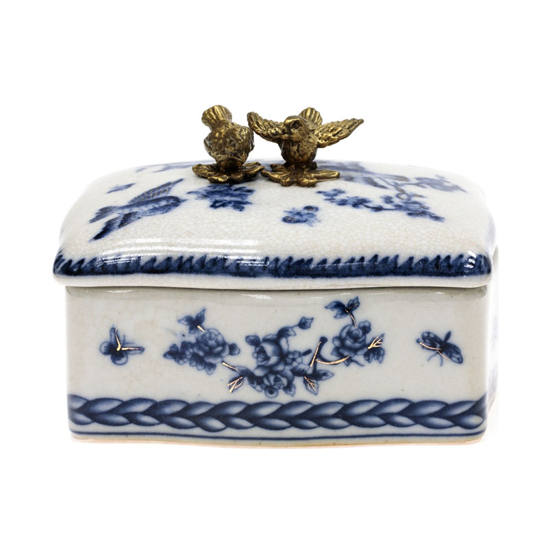 Шкатулка Blue Flowers and Bronze Birds Белый Бронза Синий Шкатулка Blue Flowers and Bronze Birds Белый Бронза Синий в Костроме | Loft Concept