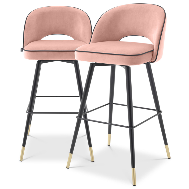 Комплект барных стульев Eichholtz Bar Stool Cliff set of 2 nude Розовый пастельный Черный Латунь Комплект барных стульев Eichholtz Bar Stool Cliff set of 2 nude Розовый пастельный Черный Латунь в Костроме | Loft Concept